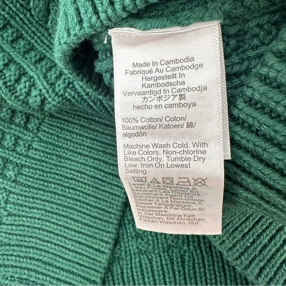 J. Crew Green Cotton Cable Knit Crew Neck Sweater Mens Large